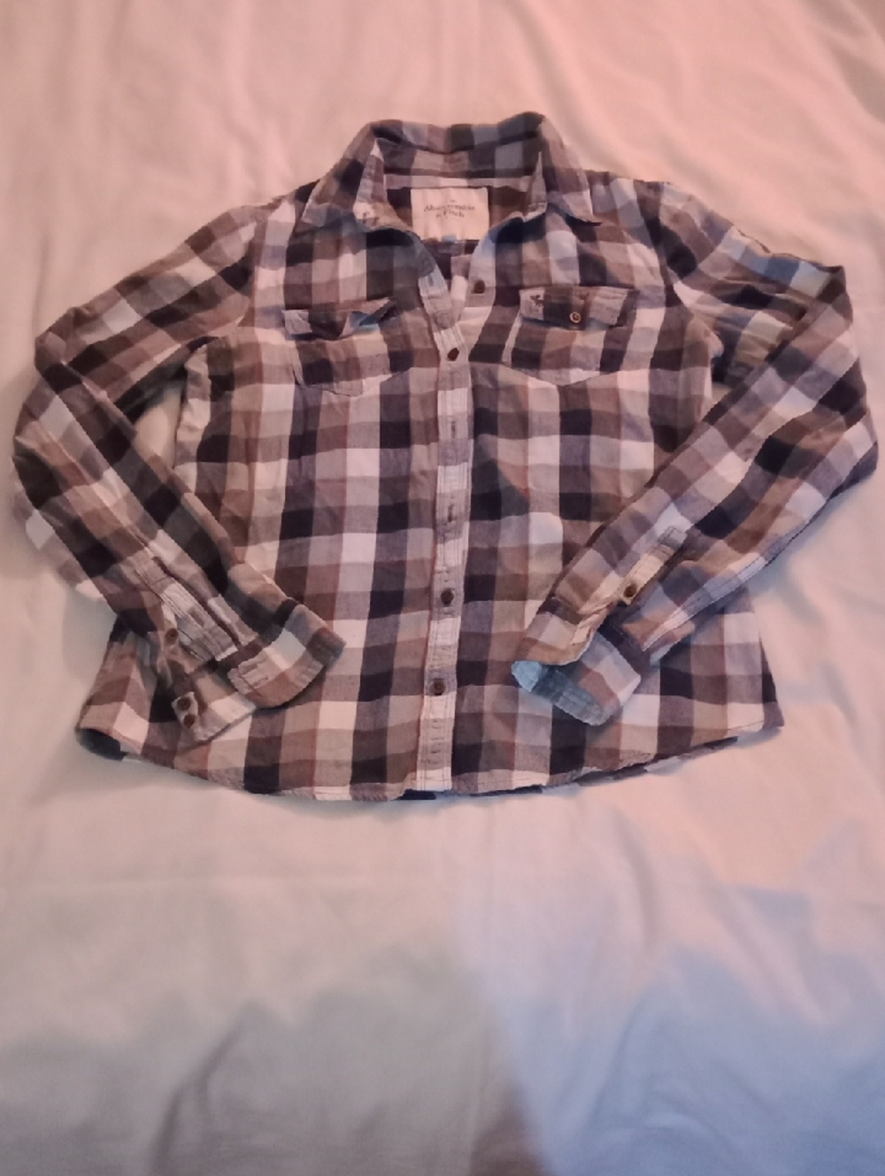 Abercrombie & Fitch Navy, Gray & White Plaid Shirt